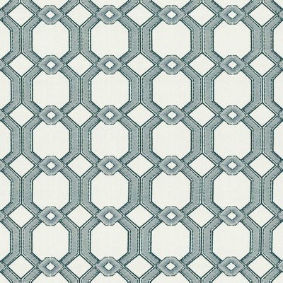 Kasmir High Line Delft in 1454 Blue Polyester  Blend Crewel and Embroidered  Trellis Diamond   Fabric